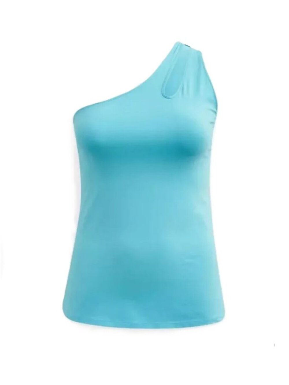 Torrid Tank Top 00 M/L 10 Blue Green Sleeveless Cutout One Shoulder Stretch - Picture 2 of 9